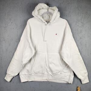 Champion Reverse Weave Hoodie Mens XL White Embroidered C Logo Pullover Fleece